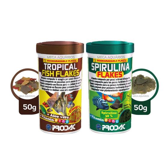 Imagem de Ração peixes Prodac Tropical Fish Flakes + Spirulina Flakes