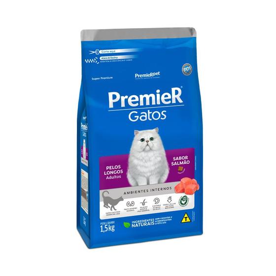 Imagem de Raçao Premier Ambiente Interno Gato Adulto Pelo Longo Salmao 1,5 KG