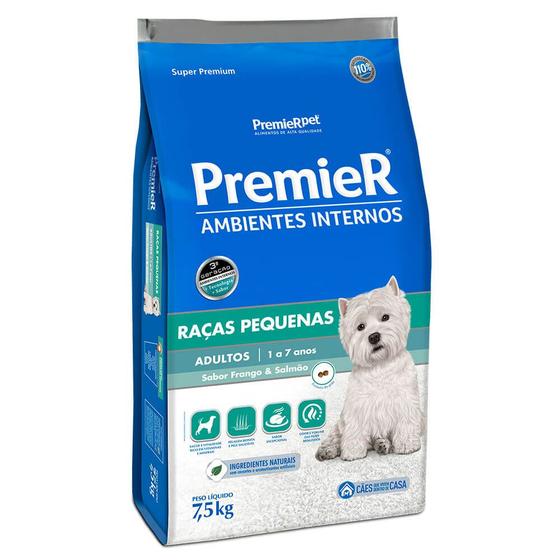 Ração Premier Ambientes Internos Para Cães Adultos de Raças Pequenas Sabor Frango e Salmão 7,5 Kg Menor preço em Ração Premier Ambientes Internos Para Cães Adultos de Raças Pequenas Sabor Frango e Salmão 7,5 Kg