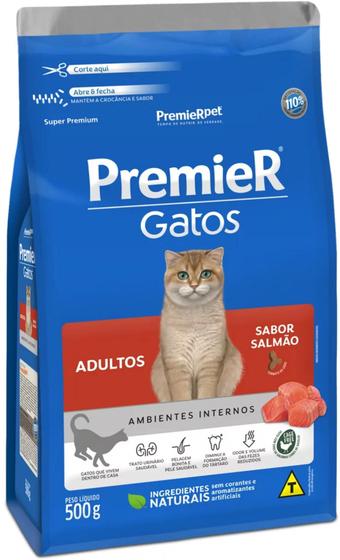 Imagem de Ração Premier Ambientes Internos para Gatos Adultos Sabor Salmão 7,5kg - Premier Pet