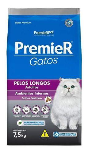 Imagem de Ração Premier Gatos Ambientes Interno Pelos Longos Ad Salmão 7.5kg