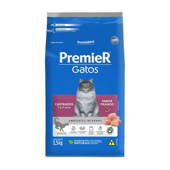 Imagem de Ração Premier Gatos Castrado de 7 a 11 Anos sabor Frango 1,5 Kg