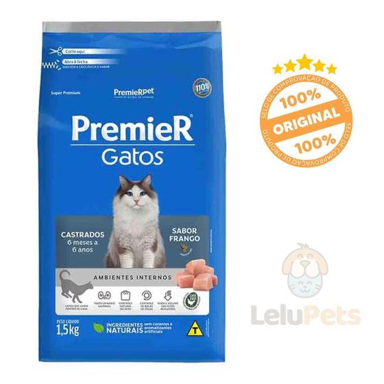 Imagem de Ração Premier Gatos Castrados 6 Meses A 6 Anos Frango 1,5Kg