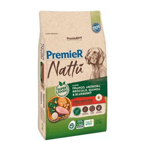 Imagem de Ração Premier Nattu Cães Adultos Frango e Abóbora 12kg