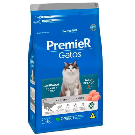 Imagem de Ração Premier para Gatos Castrados de 6 meses a 6 anos Sabor Frango 1,5 Kg