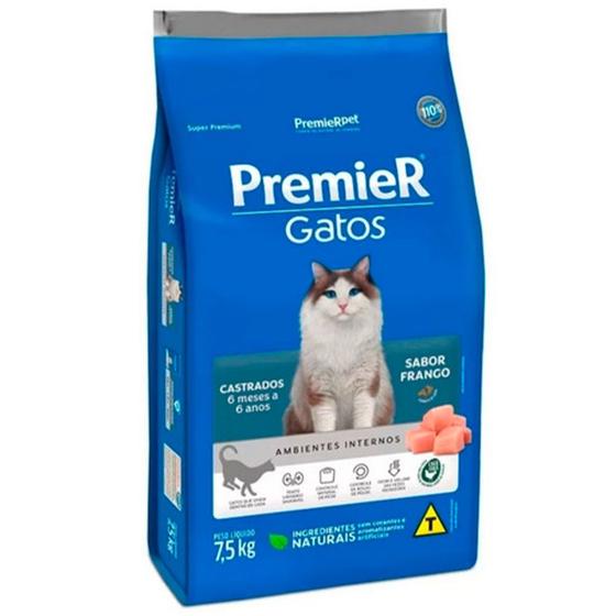 Imagem de Ração Premier para Gatos Castrados de 6 meses a 6 anos Sabor Frango 7,5kg