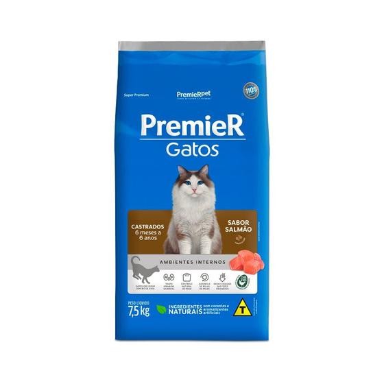 Imagem de Ração Premier para Gatos Castrados de 6 meses a 6 anos Sabor Salmão - 7,5kg