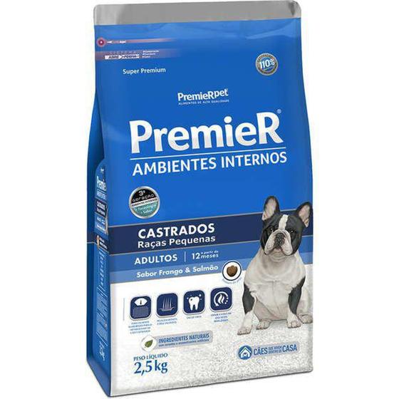 Ração Premier Pet Ambiente Internos Cães Adultos Castrados Sabor Frango e Salmão 2,5 Kg Menor preço em Ração Premier Pet Ambiente Internos Cães Adultos Castrados Sabor Frango e Salmão 2,5 Kg