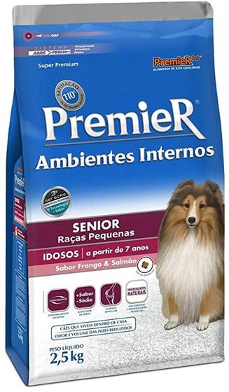 Ração Premier Pet Ambientes Internos Cães Sênior Sabor Frango 2,5Kgs Menor preço em Ração Premier Pet Ambientes Internos Cães Sênior Sabor Frango 2,5Kgs