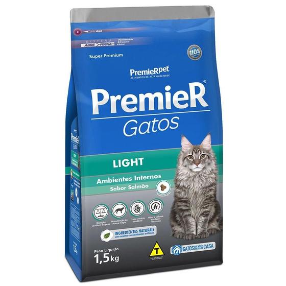 Imagem de Ração Premier Pet Gatos Ambientes Internos Light Adultos Salmão - 1,5 Kg