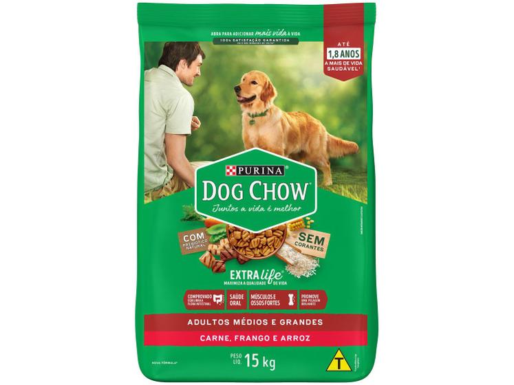 Imagem de Ração Premium para Cachorro Dog Chow ExtraLife Adulto Carne Frango e Arroz 15kg