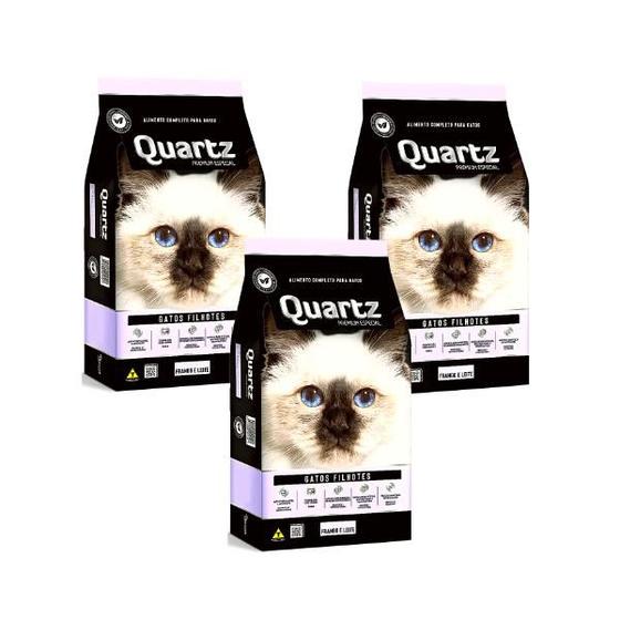 Imagem de Ração Quartz para Gatos Filhotes 3Kg - Sabor Frango e Leite com Polpa de Beterraba e Açafrão - Kit com 3 pacotes de 1Kg