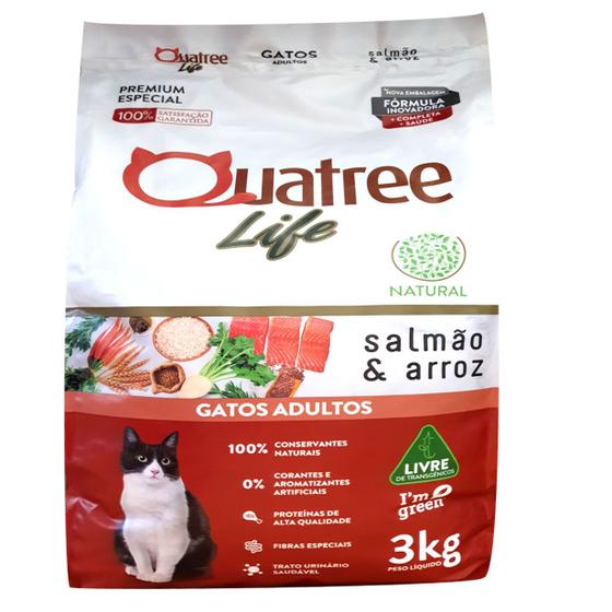 Imagem de Ração Quatree Life Gatos Adultos Salmão Arroz 3Kg