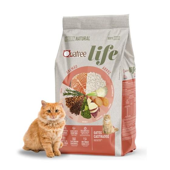 Imagem de Ração Quatree Life Salmão e Arroz Para Gatos Castrados Pacote De 3KG