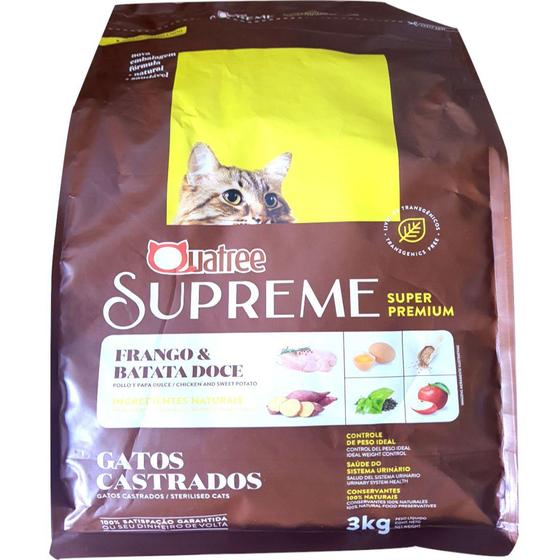 Ração Quatree Supreme Gatos Castrados Frango e Batata Doce 3Kg - Ração ...