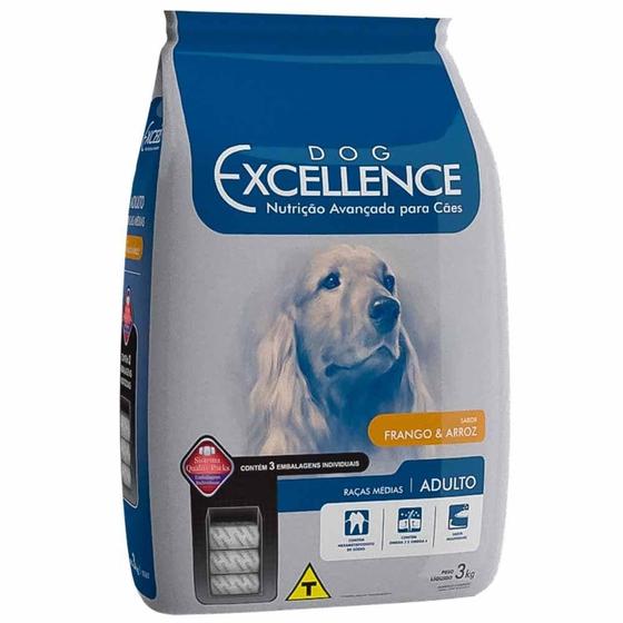 Imagem de Ração Seca Dog Excellence Frango e Arroz para Cães Adultos Raças Médias - 3 Kg