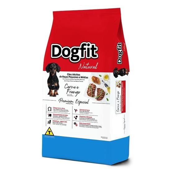 Imagem de Ração Seca Dogfit Natural Carne e Frango para Cães Adultos Porte Pequeno e Médio - 15 Kg