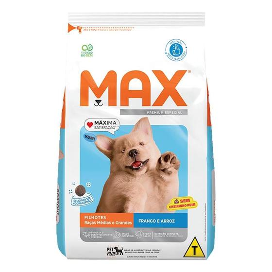 Imagem de Ração Seca Max Frango e Arroz para Cães Filhotes de Porte Médio e Grande - 15 Kg