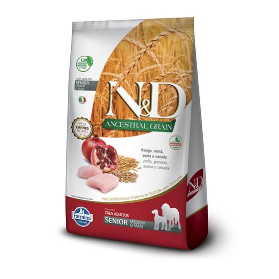 Imagem de Ração Seca ND Ancestral Grain Canine FrangoRomã Senior Maxi Breeds para Cães  6 de Raças Maxi e Médias - 2,5kg