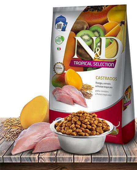 Imagem de Ração Seca ND Tropical Selection Frango, Cereais e Frutas Tropicais para Gatos Adultos Castrados - 400Gr