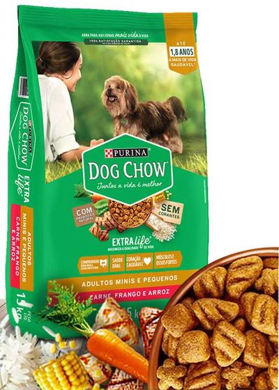Imagem de Ração Seca Nestlé Purina Dog Chow Extra Life Cães Adultos Carne, Frango e Arroz Raças Mini e Pequenas - 15Kg