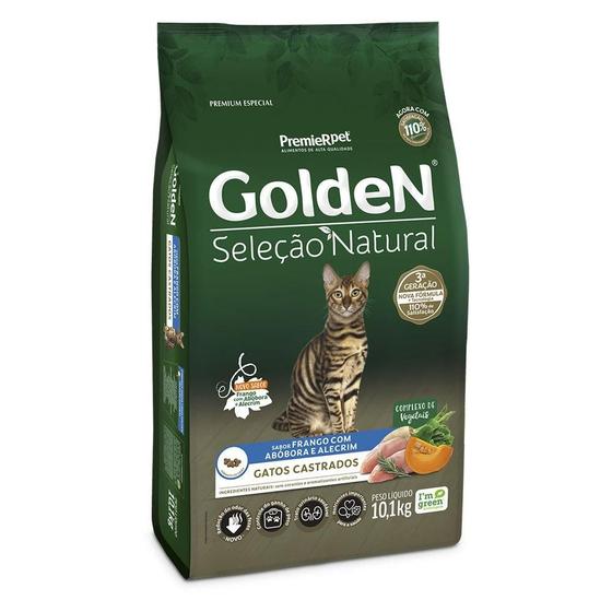 Imagem de Ração Seca PremieR Pet Golden Seleção Natural Frango, Abóbora e Alecrim para Gatos Castrados - 10,1 Kg