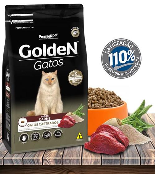 Imagem de Ração Seca PremieRPet Golden Carne para Gatos Adultos Castrados -  3Kg