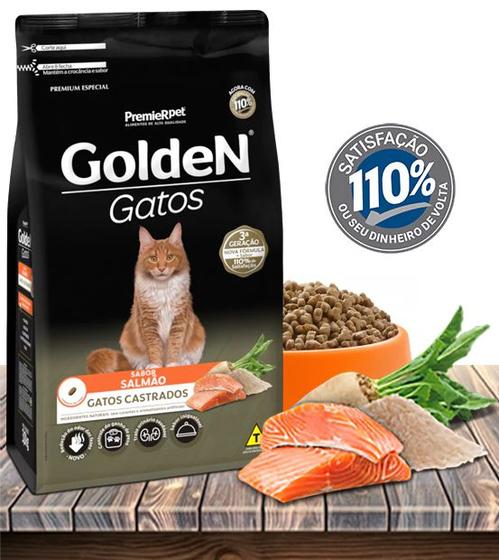 Imagem de Ração Seca PremieRPet Golden Salmão para Gatos Adultos Castrados - 10,1Kg