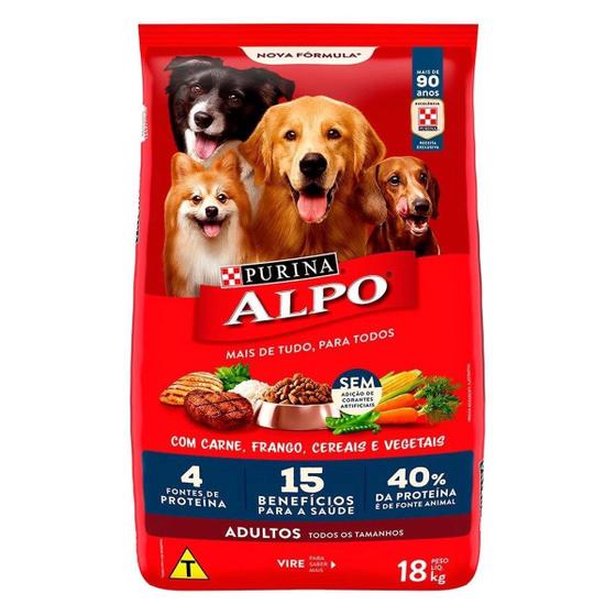 Imagem de Ração Seca Purina Alpo para Cães Adultos Carne, Frango, Cereais e Vegetais 18kg