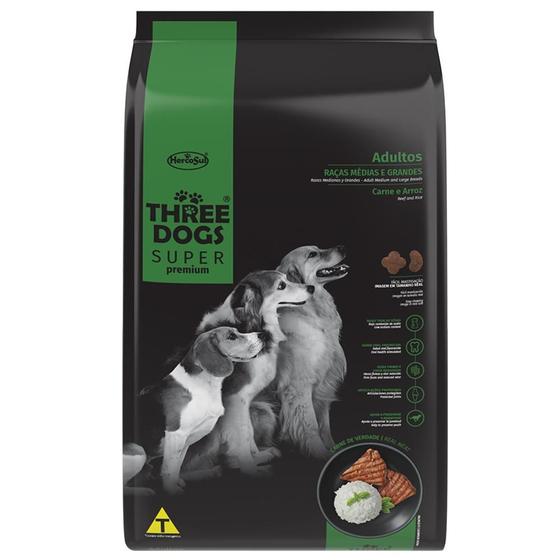 Imagem de Ração Seca Three Dogs Super Premium Carne e Arroz para Cães - 3 Kg