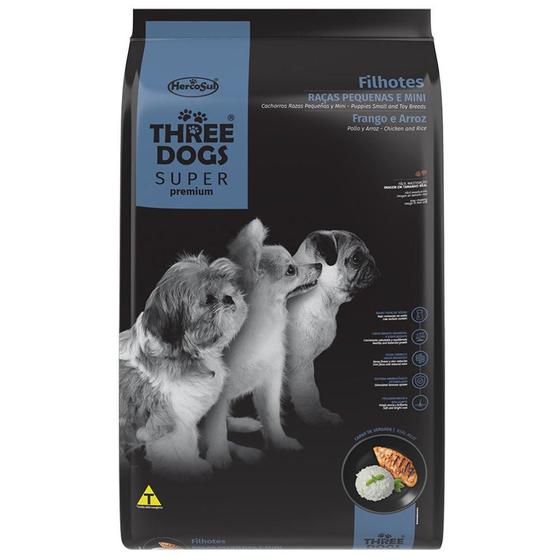 Imagem de Ração Seca Three Dogs Super Premium Frango e Arroz para Cães Filhotes Raças Pequenas e Mini - 1 Kg