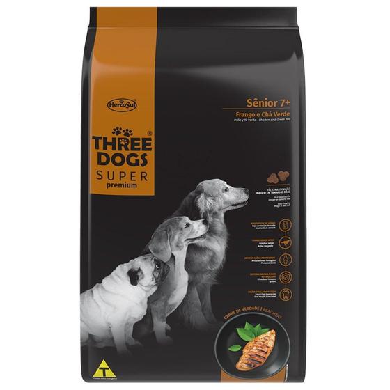 Imagem de Ração Seca Three Dogs Super Premium Frango e Chá Verde para Cães Sênior 7+ - 15 Kg