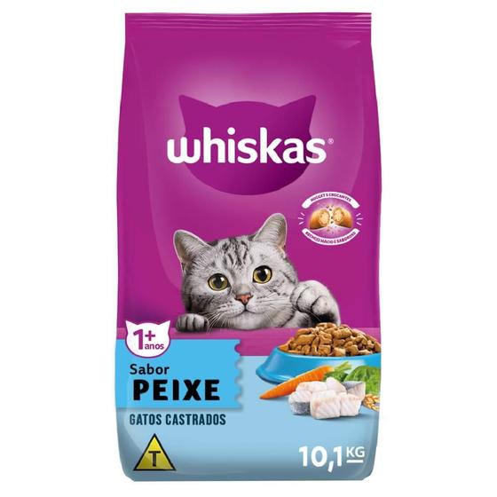 Imagem de Ração Seca Whiskas Peixe para Gatos Adultos Castrados - 10,1 Kg