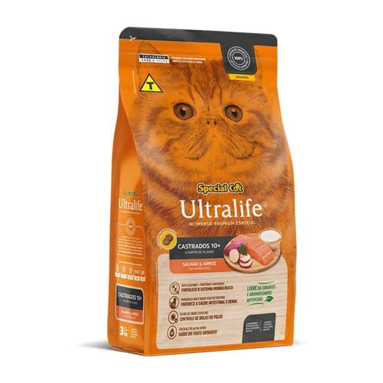 Imagem de Ração Special Cat Ultralife Sabor Salmão e Arroz Para Gatos Castrados 10+ Anos - Special Dog - Conté