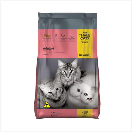 Imagem de Ração Three Cats Original Gatos Adultos Sabor Carne 10,1kg