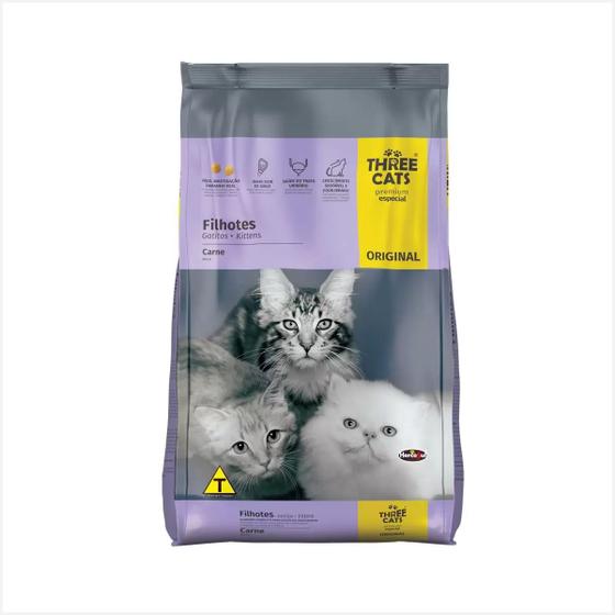 Imagem de Ração Three Cats Original Gatos Filhotes Sabor Carne 10,1kg