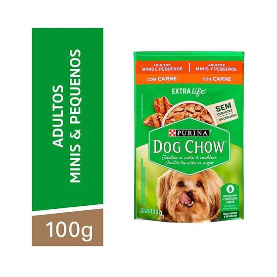 Imagem de Ração Úmida Dog Chow Sabor Carne para Cães Adultos de Raças Pequenas- 100g