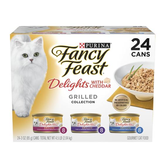 Imagem de Ração Úmida Fancy Feast Delights para Gatos - Frango, Peru, Peixe ou Queijo Cheddar (24 Sachês de 85g)