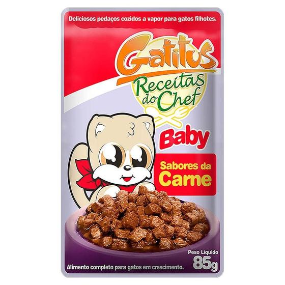 Imagem de Ração Úmida Gatitus Sachê Receitas do Chef Baby Sabores da Carne - 85 g