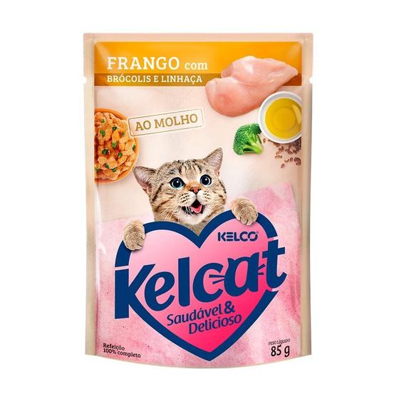 Imagem de Ração Úmida Kelcat Sachê para Gatos Sabor Frango com Brócolis e Linhaça 85g - 1 Unidade