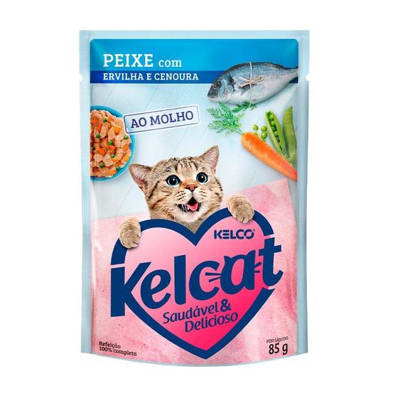 Imagem de Ração Úmida Kelcat Sachê para Gatos Sabor Peixe com Ervilha e Cenoura 85g - 1 Unidade