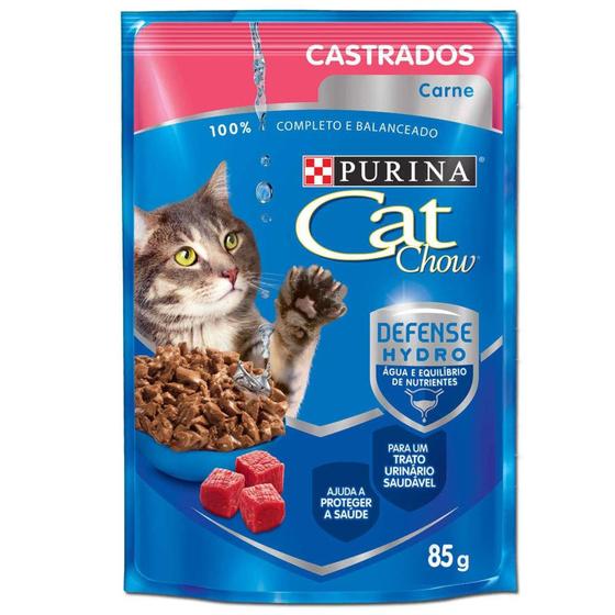 Imagem de Ração Úmida Nestlé Purina Cat Chow Castrados Sachê Sabor Carne Ao Molho Caixa Com 15 unidades 85g