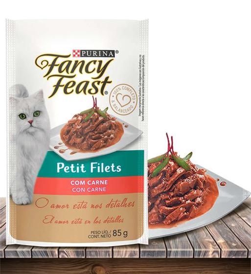 Imagem de Racão Úmida Nestlé Purina Fancy Feast Sachê Petit Filet com Carne para Gatos Aultos - 85Gr