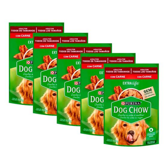 Imagem de Ração Úmida para Cachorro Dog Chow Adulto Extra Life Sabor Carne em Sachê 100g  Kit com cinco unidades