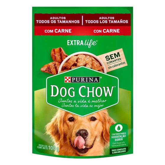 Imagem de Ração Úmida para Cachorro Dog Chow Adulto Extra Life Sabor Carne em Sachê 100g