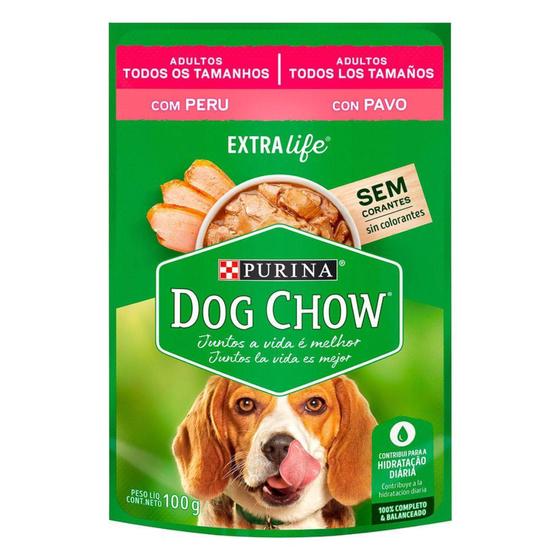 Imagem de Ração Úmida para Cachorro Dog Chow Adulto Extra Life Sabor Peru ao Molho em Sachê 100g