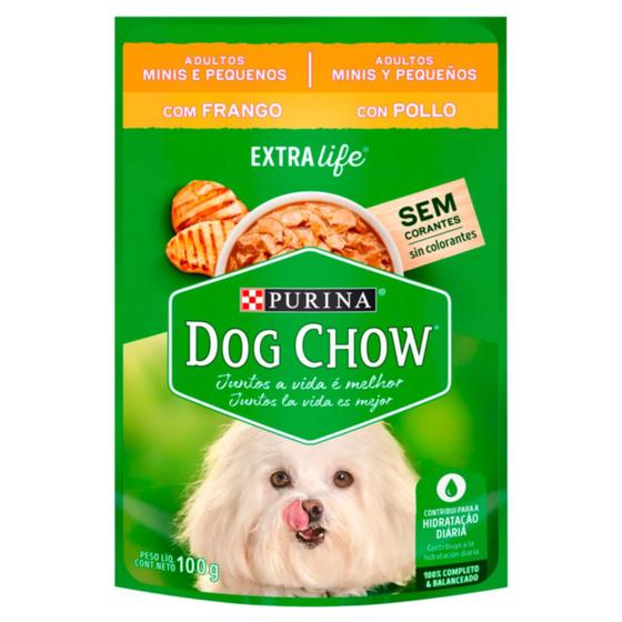 Imagem de Ração Úmida para Cachorro Dog Chow Adultos Raças Minis e Pequenas Purina Extra Life Sabor Frango Sachê 100g