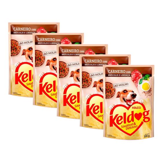 Imagem de Ração Úmida para Cachorro Keldog Cordeiro com Brócolis e Linhaça em Sachê 100g  Kit com cinco unidades
