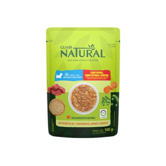 Imagem de Ração Úmida para Cão Adulto Guabi Natural Carne Frango Arroz e Vegetais Sachê 100g 18 Und