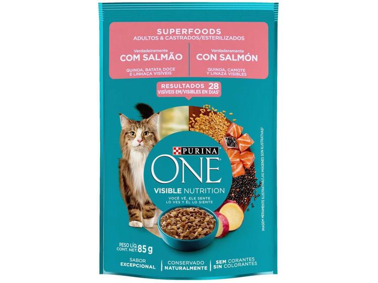 Imagem de Ração Úmida para Gato Adulto Sachê Purina One - Superfoods Salmão 85g